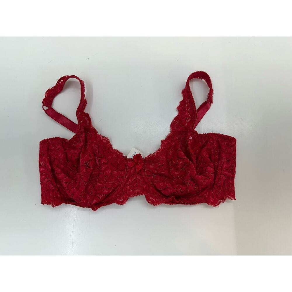 Unbranded Womens Bra Size 34B Red Lacey Underwired No Padding